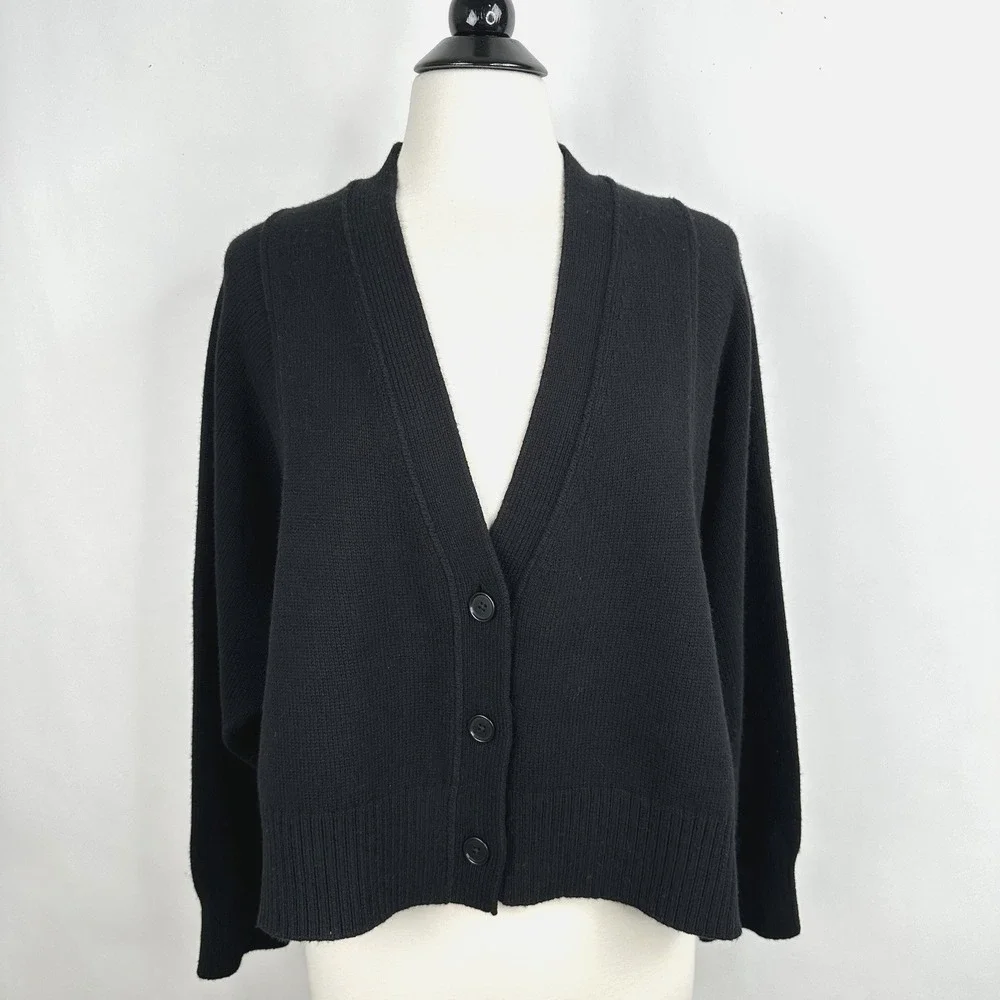 Banana Republic Oversized‎ Merino Wool Cotton High Low Cardigan Sweater XL Black
